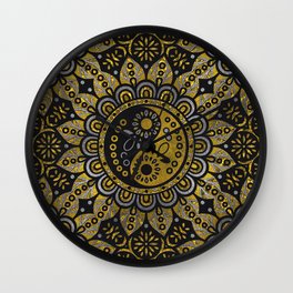 Yin yang symbol in Black and gold ornament Wall Clock