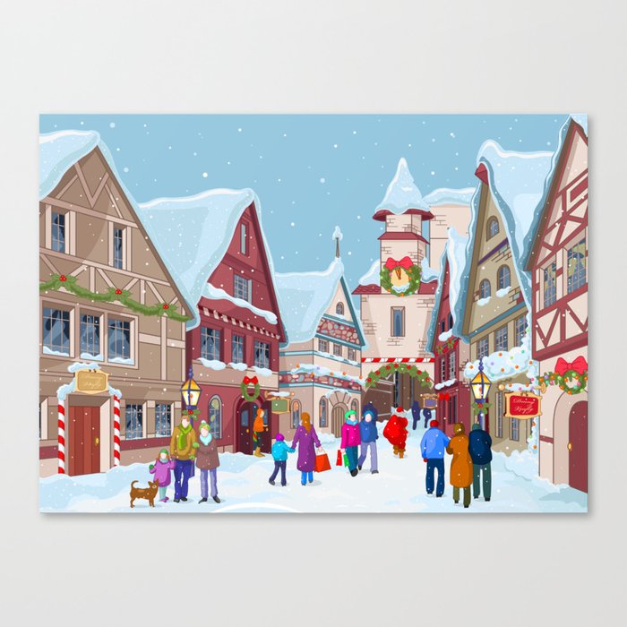 Shopping Street During Christmas Canvas Print
