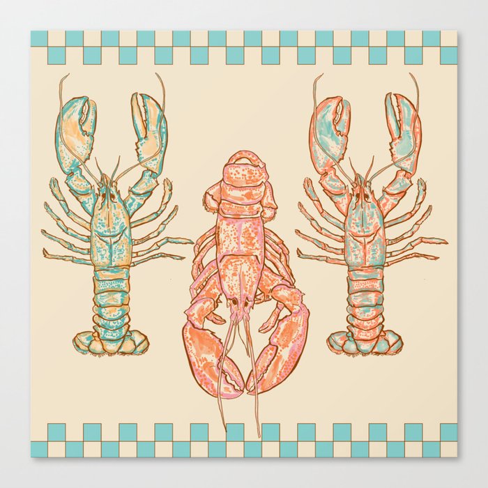 Lobster Pastel Checkered Canvas Print