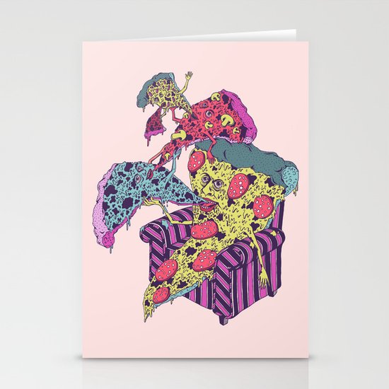 Pizza Eating Pizza - Pink Edition Stationery Cards