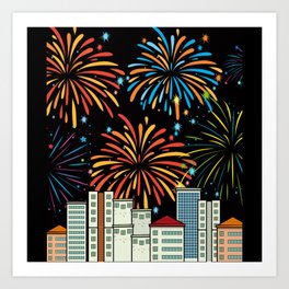 Fireworks Pyro New Year's Countdown Art Print | Occasion, Fireworks, Fire Spectacles, Graphicdesign, New Year, Bug, Celebration, Rockets, Annual Decal, Pyrotechnics 