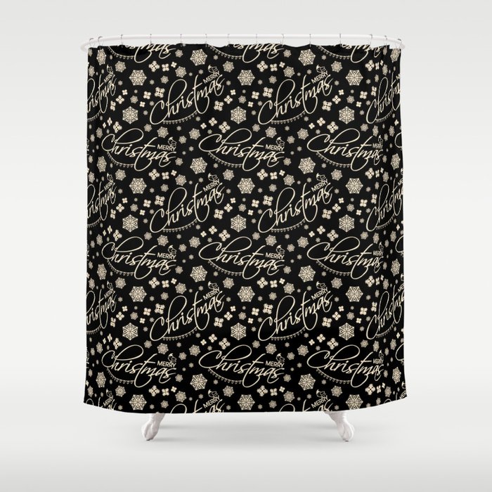 MERRY CHRISTMAS IN BLACK Shower Curtain