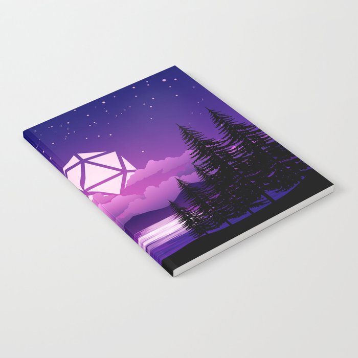 D20 Dice Moon Over Clouds Purple Night Tabletop RPG Landscape Notebook