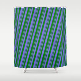 [ Thumbnail: Medium Slate Blue & Green Colored Lines Pattern Shower Curtain ]