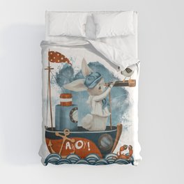 Ahoy! Sailor bunny on a boat looking for adventure. Comforter