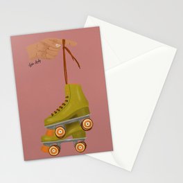 Hanging roller skates- pink background Stationery Card