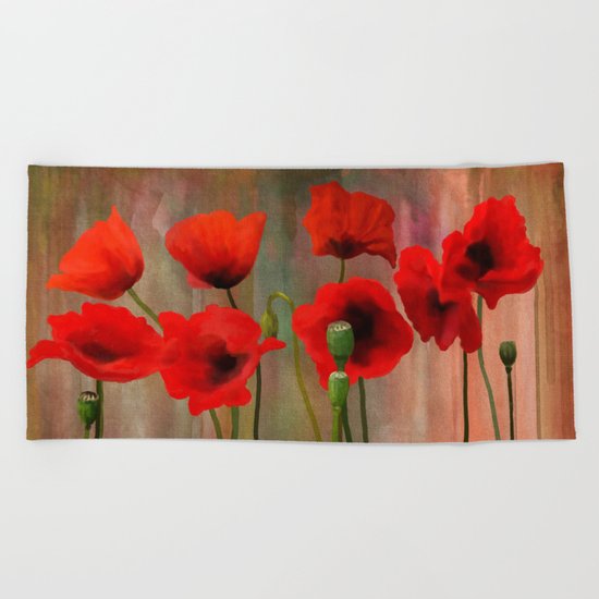 Watercolor Poppies Beach Towel