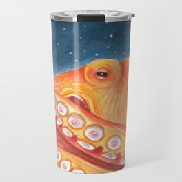 Red Octopus Tentacles Galaxy Stars Kraken Cephalopod Watercolor Art Travel Mug