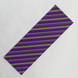 [ Thumbnail: Indigo and Green Colored Striped/Lined Pattern Yoga Mat ]