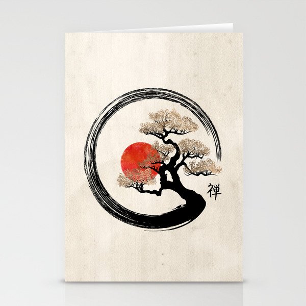Enso Circle and Bonsai Tree on Canvas Stationery Cards