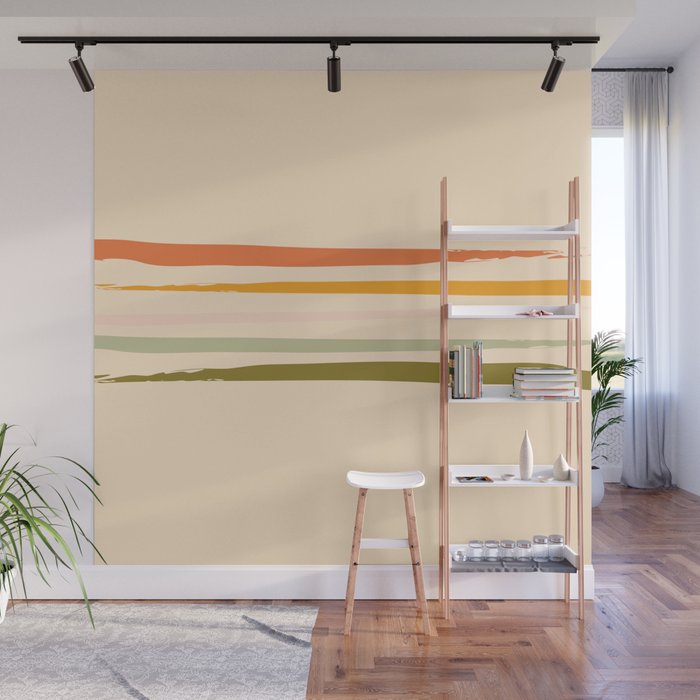 Inkaa - Orange Green Colourful Summer Retro Ink Stripes Design  Wall Mural