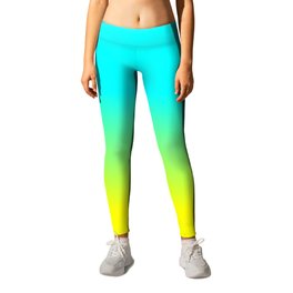 Neon Aqua and Neon Yellow Ombré  Shade Color Fade Leggings