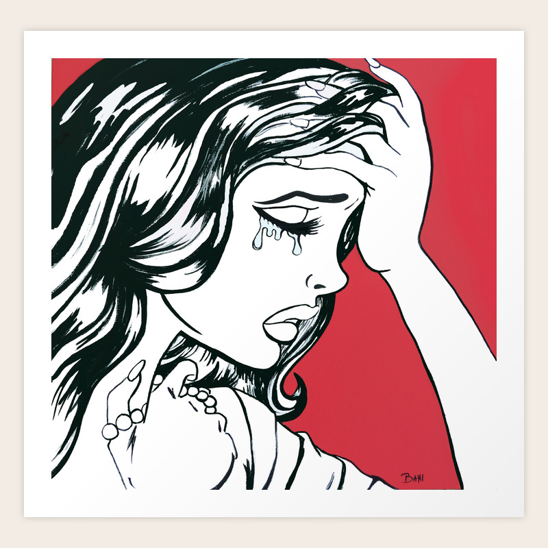 Crying Red Vintage Comic Book Painting Art Print By Sunnybunny