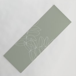 Boho Sage Green, Decor, Line Art, Botanical Leaves Yoga Mat