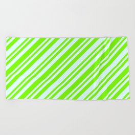 [ Thumbnail: Light Cyan and Green Colored Lined/Striped Pattern Beach Towel ]