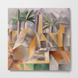 Tropical Oasis, Palms and cityscape landscape painting by Pablo Picasso Metal Print | Mexico, Mohave, Mesa, Tucson, Barcelona, Arizona, Catalonia, Syria, Tropical, Santafe 