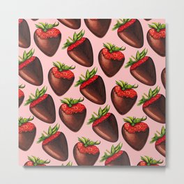 Chocolate Strawberry - Pink Metal Print