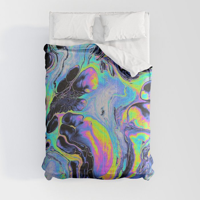 Psychedelic Blacken Multicolored Liquid Marble Pattern - Gift for Melodic Art Lovers Comforter