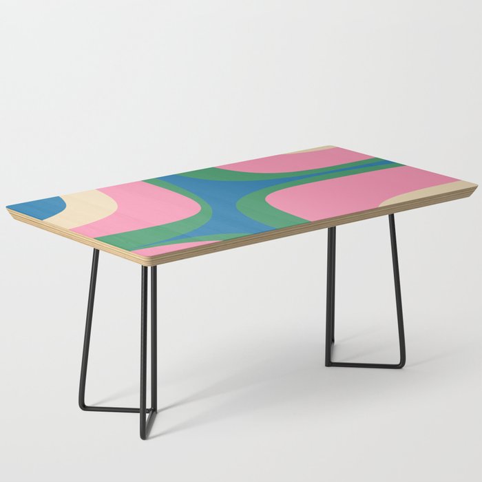 Retro Groove Colorful Minimalist Pink Blue Green Mustard Rainbow Pop Pattern Coffee Table
