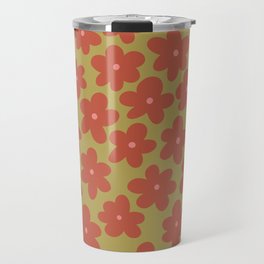 Sea of Flower Power - orange red, pink, mustard green Travel Mug