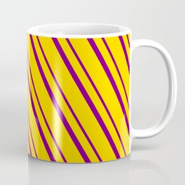 [ Thumbnail: Yellow and Purple Colored Lined Pattern Coffee Mug ]