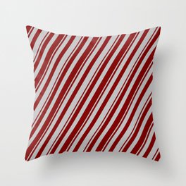 [ Thumbnail: Maroon and Grey Colored Pattern of Stripes Throw Pillow ]