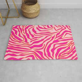Zebra Print Pink And Orange Zebra Stripes Wild Animal Print Preppy Decor Modern Zebra Pattern Area & Throw Rug