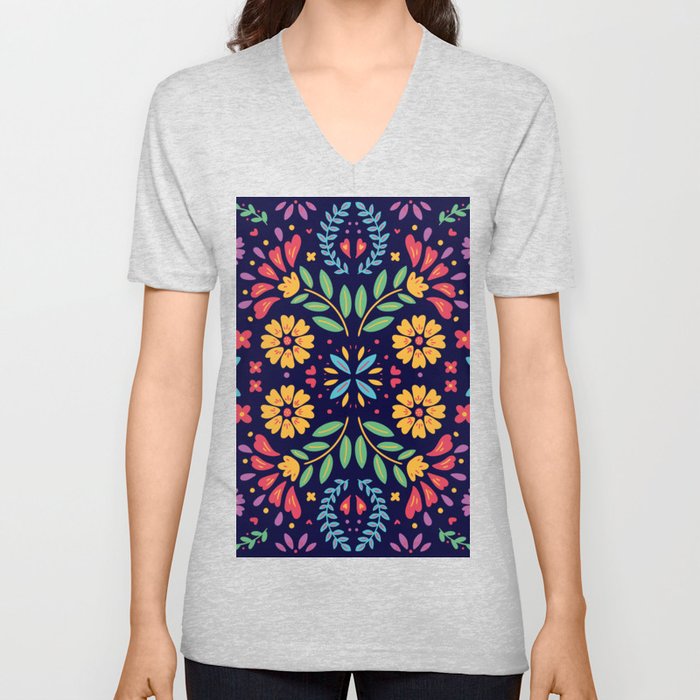 Mexican Flowers V Neck T Shirt