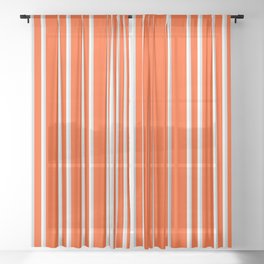 [ Thumbnail: Red, Light Grey, and Mint Cream Colored Lined Pattern Sheer Curtain ]