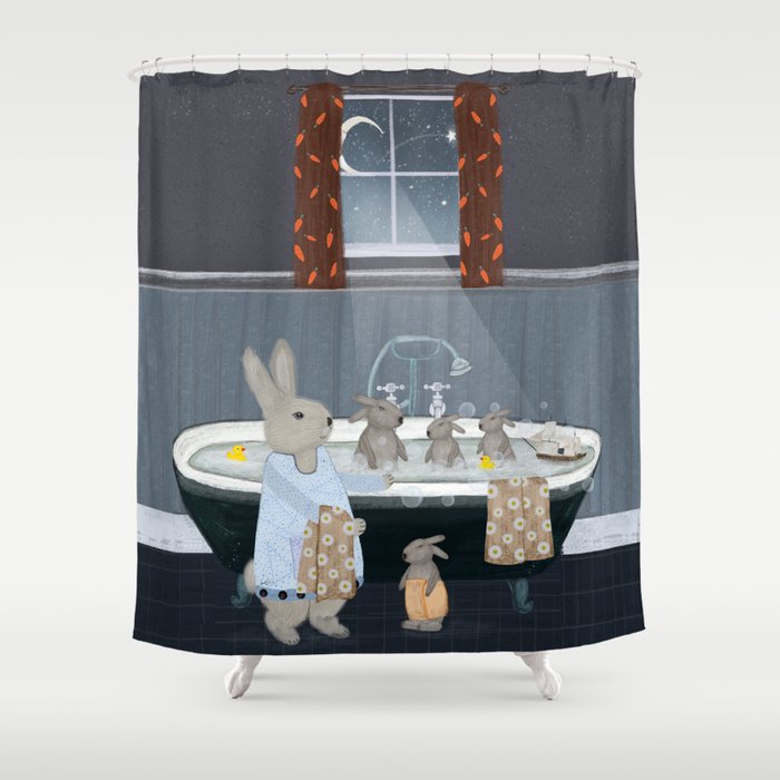 bunny bath time Shower Curtain