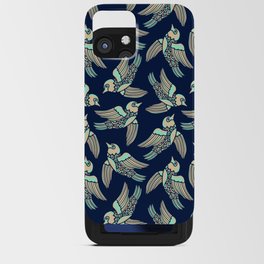 BIRDS FLYING HIGHER in MINT AND SAND ON DARK BLUE iPhone Card Case