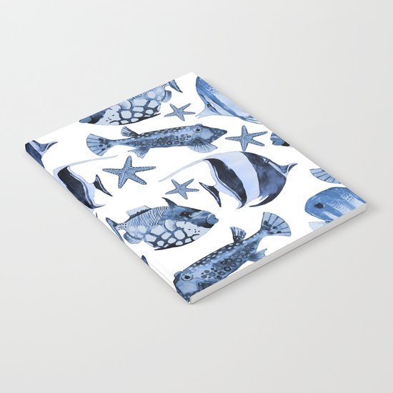 Fish underwater watercolor allover pattern Notebook