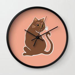 Brown Cat with Yellow Eyes Wall Clock
