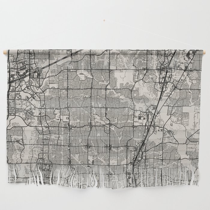 USA, Plano City Map Drawing - Black and White Wall Hanging