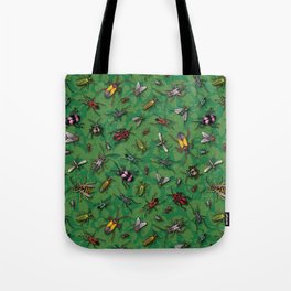 Bugs & Insects on Green Floral Background Tote Bag
