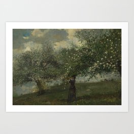 Winslow Homer's masterpiece 'Girl picking apple blossoms'  apple orchard landscape painting Art Print
