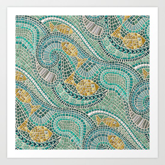 mosaic fish mint Art Print