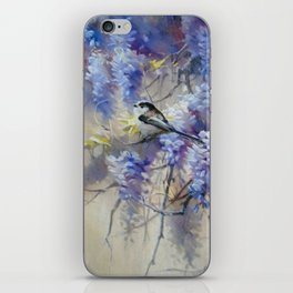 Long Tailed Tit on Wisteria iPhone Skin