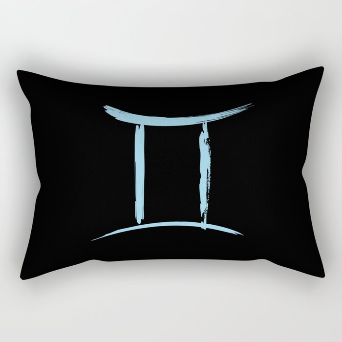 Gemini The Twins Blue on Black Zodiac Sign Rectangular Pillow