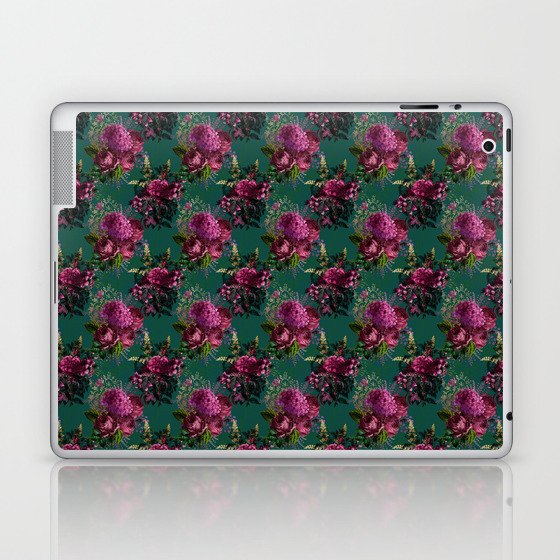 Burgundy Green Flower Bouquets Pattern Laptop & iPad Skin