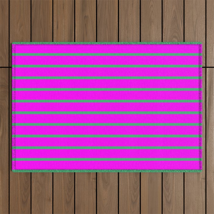 Fuchsia and Sea Green Stripes Pattern Outdoor Rug