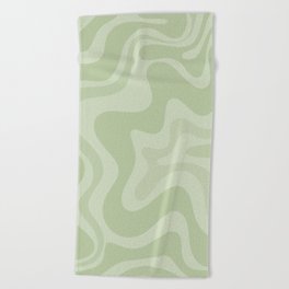 Retro Liquid Swirl Abstract Pattern in Sage Green Monochrome Beach Towel