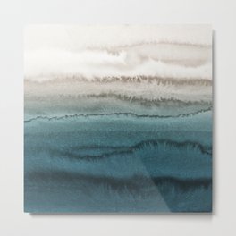 WITHIN THE TIDES - CRASHING WAVES TEAL Metal Print | Teal, Green, Nature, Mint, Scandi, Painting, Beach, Landscape, Fading, Dark 