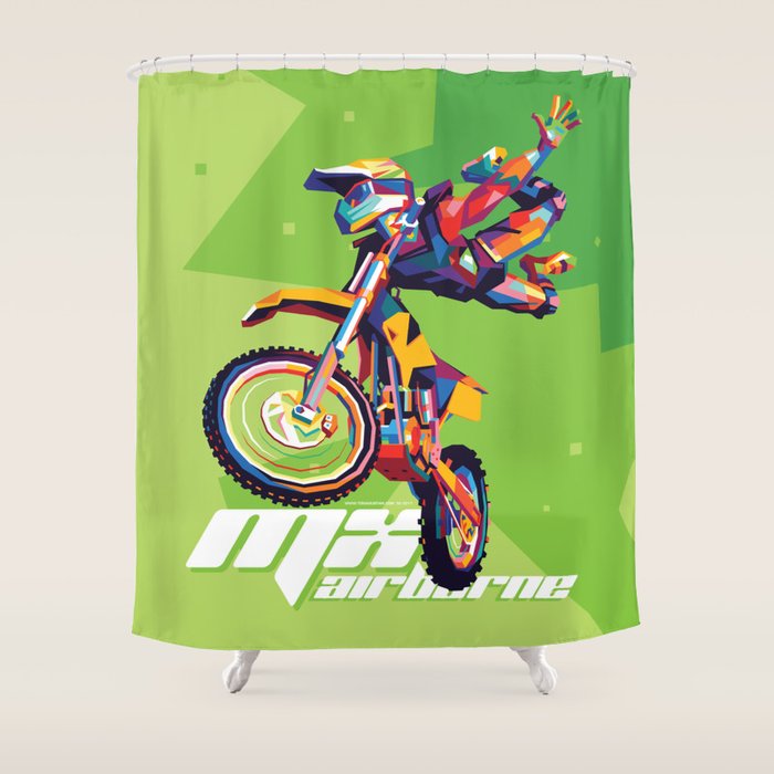 Mx Airborne Motocross Stunt Fly Shower Curtain By Toniagustian Mx Airborne Motocross Stunt Fly Shower Curtain