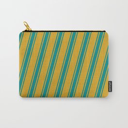 [ Thumbnail: Goldenrod & Dark Cyan Colored Lines Pattern Carry-All Pouch ]
