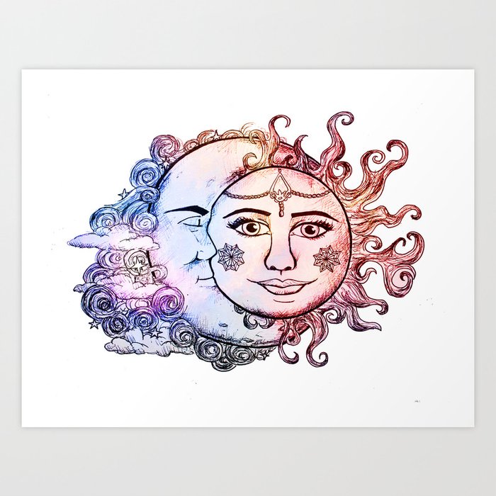 Colored Sun And Moon Art Print By Simiealex Society6 Probably one on each shoulder or thigh. colored sun and moon art print by simiealex