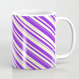 [ Thumbnail: Purple & Light Yellow Colored Stripes/Lines Pattern Coffee Mug ]