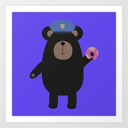Black Bear Police Officer Art Print | Grizzly, Officer, Donut, Digital, Security, Wild, Uniform, Zoo, Graphicdesign, Comic 