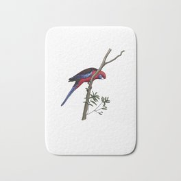 Crimson Rosella Bath Mat | Parrot, Watercolor, Graphicdesign, Ink, Digital, Animal, Red, Crimsonrosella, Rosella, Blue 