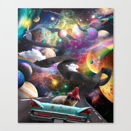 Trippy Cat Car Driving Into Space Canvas Print